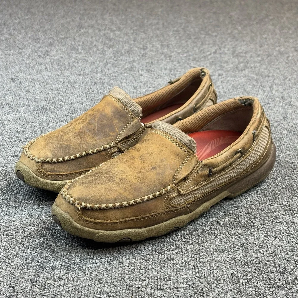 Twisted X Driving Moc Slip On Loafers‎ Brown Distressed Leather Shoes Mens 7.5 M